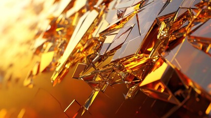 Abstract Golden Crystal Fragmentation Composition