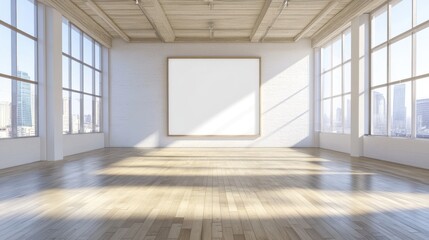 Obraz premium Empty Modern Loft Space With Large Windows and Artwork