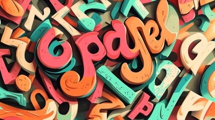 Colorful 3D letters and numbers background.