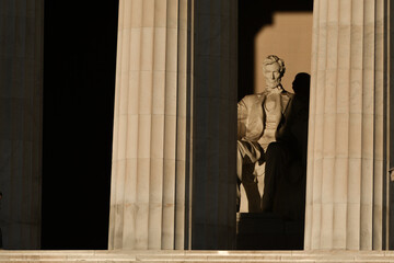 Lincoln statue in high contrast morning light at Lincoln Memorial - Washington D.C. United States...