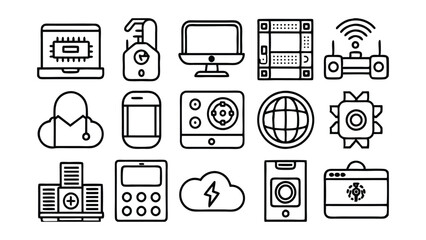 Tech Gadgets & Devices related icon editable stroke outline  set of different types small icons isolated on white background flat vector illustration
