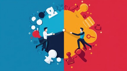 upward motion flat design top view strategic planning theme cartoon drawing Split-complementary color scheme 