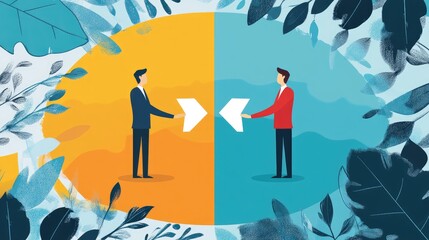 upward motion flat design top view strategic planning theme cartoon drawing Split-complementary color scheme 