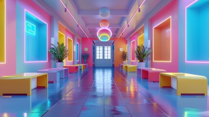 View of school study room with minimal background.