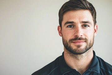 Obraz premium Close-up of smiling man with beard in casual shirt