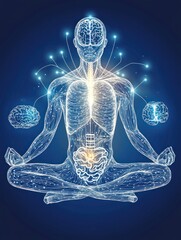 Human anatomy meets glowing meditative art concept