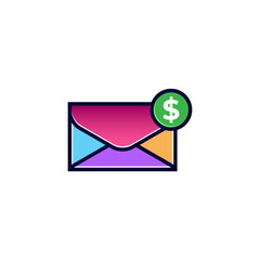 Envelope with dollar sign email payment. Flat design style message with money icon. 