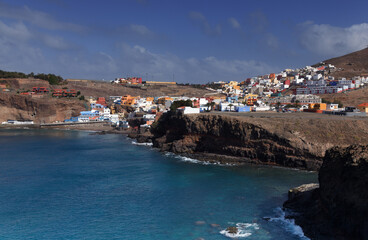 Gran Canaria, landscape of steep eroded north west coast between Galdar and Agaete municipalities,...