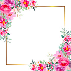 Watercolor flowers background vector for design. Floral border purple color flower frame card template.
