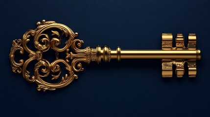 Ornate golden key on a dark background