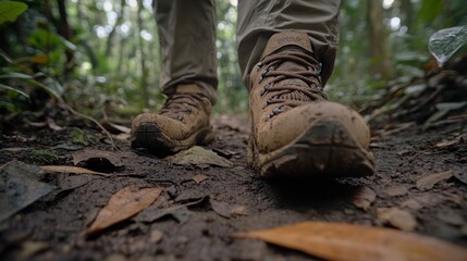 Mud Covered Boots Hiking Forest Trail