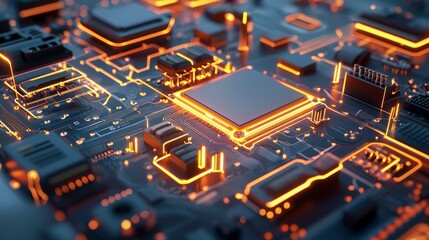 Obraz premium Glowing Circuit Board with CPU