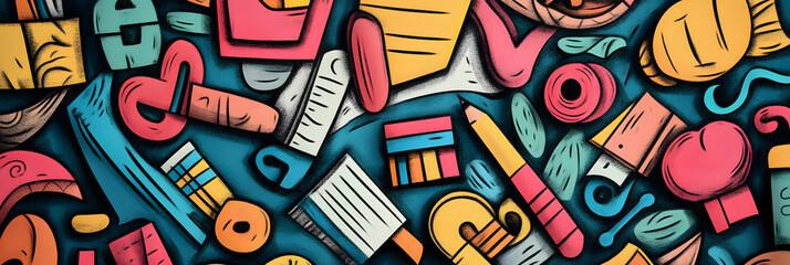 Obraz premium Colorful School Supplies Composition