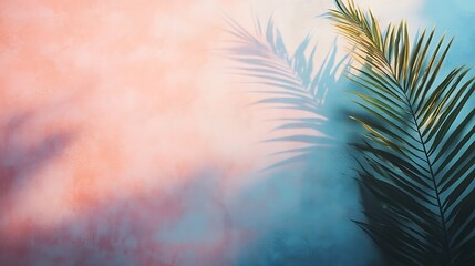 Tropical Palm Leaf Shadow on Pastel Wall Background