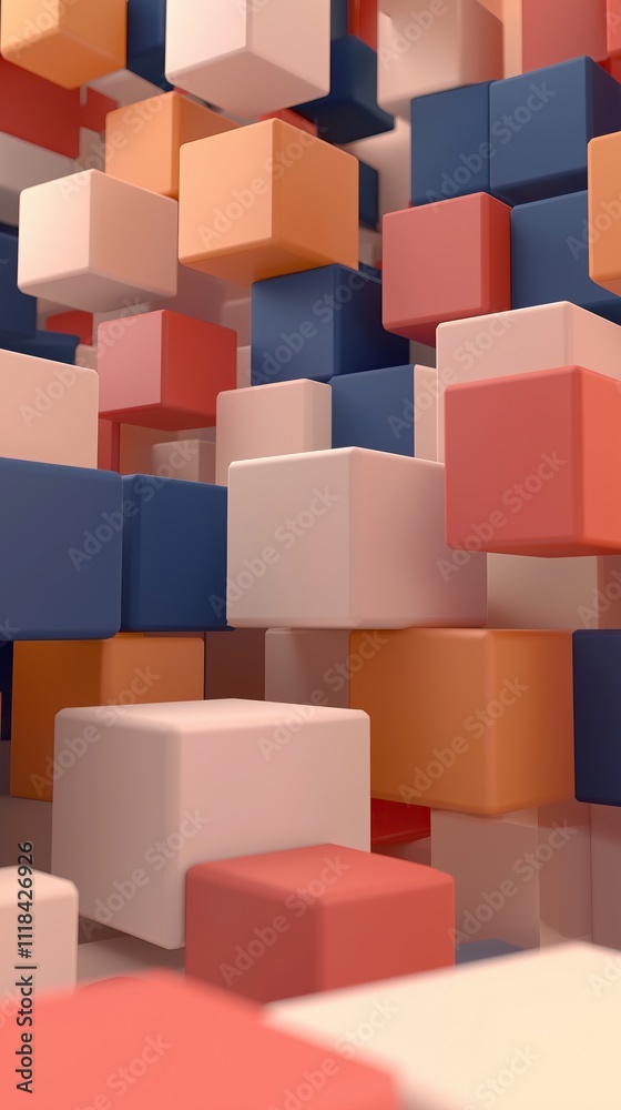 Aufkleber Colorful abstract arrangement of 3d geometric blocks depth and texture vertical format