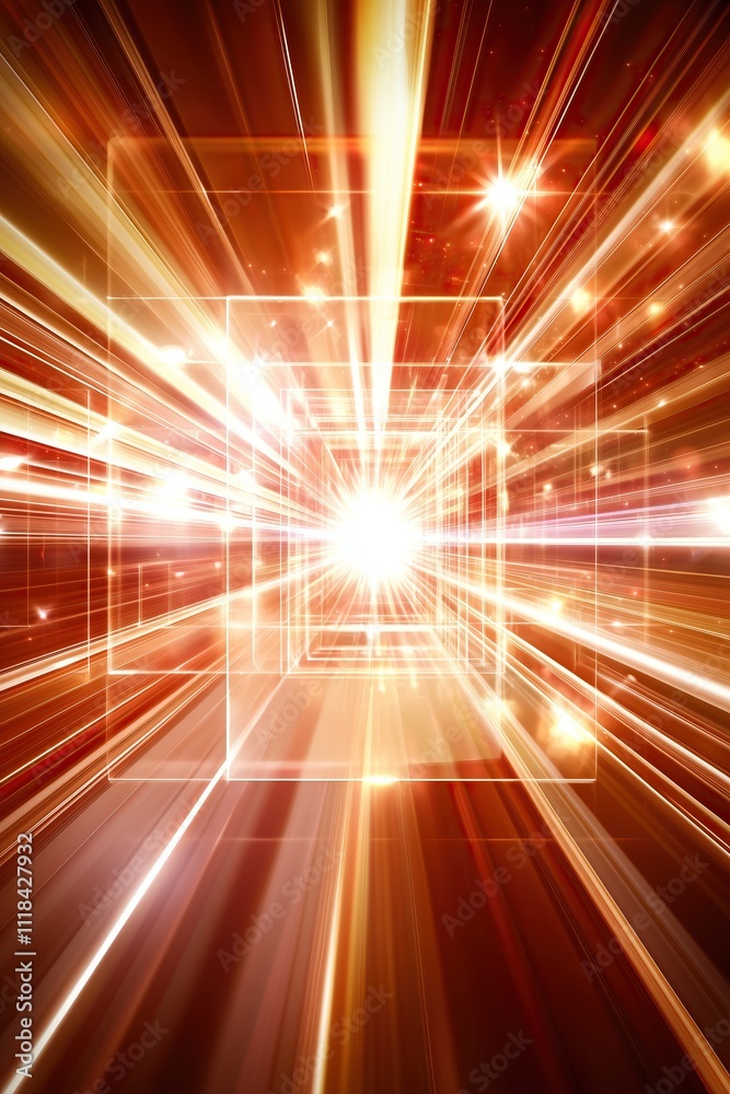 Poster abstract light burst with glowing lines and shapes vibrant visual effect