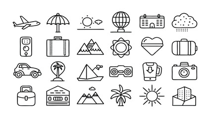 Travel & Adventure related icon editable stroke outline  set of different types small icons isolated on white background flat vector illustration