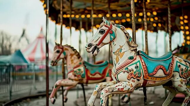 a carousel  with  horses