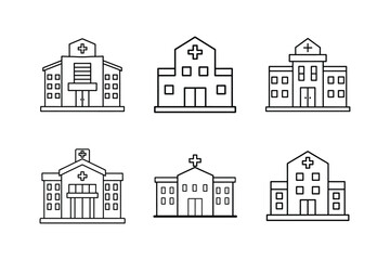  hospital building icon line art vector illustration outline design