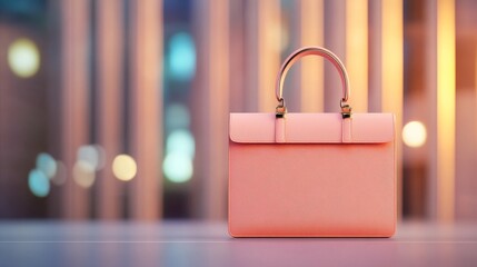 Elegant pink handbag against colorful neon background