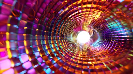 Obraz premium A colorful spiral with a white dot in the middle. The spiral is made up of many different colors and shapes