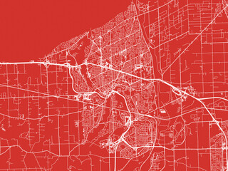 Christmas Map of St. Catharines Ontario, Canada in Snowy White on Festive Red Background.