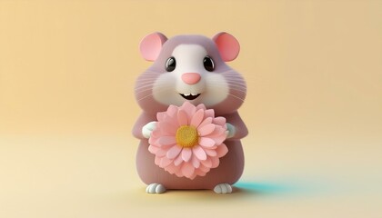 Reference ImageCharming Hamster and a Pink Dahlia Against a Neutral Backdrop