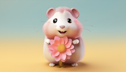 Reference ImageCharming Hamster and a Pink Dahlia Against a Neutral Backdrop