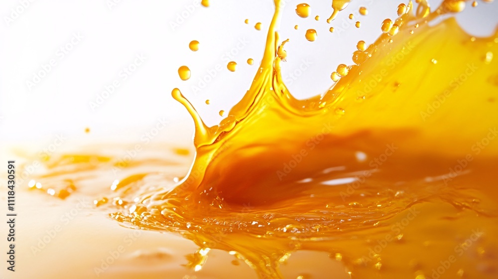 Poster orange juice splashing making crown shape with droplets