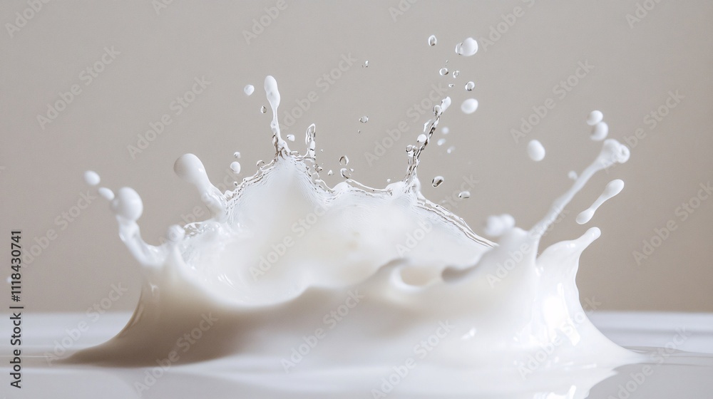 Aufkleber Milk splashing and creating a crown shape on neutral background