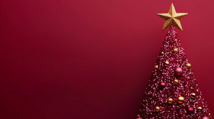 Festive Red Glitter Christmas Tree with Gold Star   Ornaments