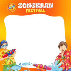 Fototapeta premium Frame young man celebrating Songkran Festival