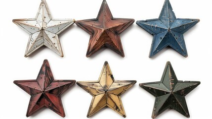 Obraz premium 6 vintage, rustic wooden stars, each in different colors and textures