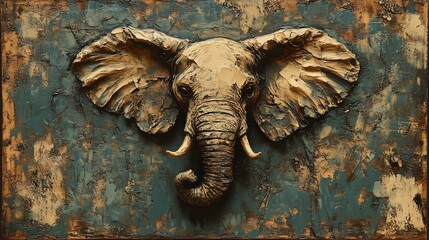 Obraz premium Strong textured elephant illustration showcasing its calm demeanor ideal for wisdom or conservation themes with space for captions