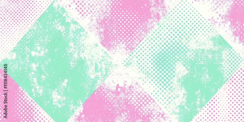 Poster abstract geometric pattern with pink and mint colors playful vibe