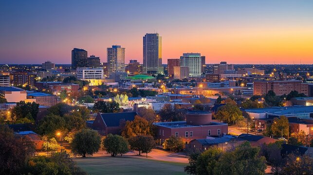 Tulsa Oklahoma City Skyline at Sunset Glow