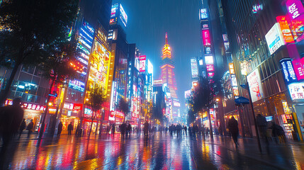Obraz premium Nighttime in Shinjuku Tokyo with Stunning Neon Street Views