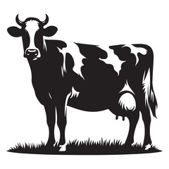 Dairy Cow Illustrations in Black and White, Vector Graphics of Dairy Cows in Various Poses, Farm Animal Collection for Logo and Design, ai generated