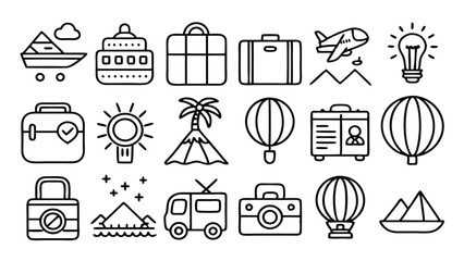 ravel & Tourism related icon editable stroke outline  set of different types small icons isolated on white background flat vector illustration