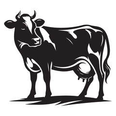 Dairy Cow Illustrations in Black and White, Vector Graphics of Dairy Cows in Various Poses, Farm Animal Collection for Logo and Design, ai generated