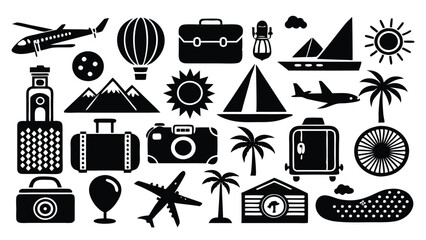 ravel & Tourism related icon editable stroke outline  set of different types small icons isolated on white background flat vector illustration