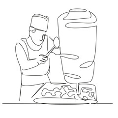 One continuous single drawing line art flat doodle food, cooking, meat, fried, preparation, fast food, lynch cook. Isolated image hand draw contour on a white background, hand drawn, not AI
