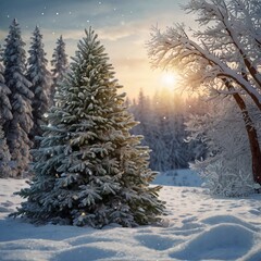 Christmas tree, Christmas tree in the winter forest