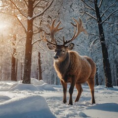 Moose in the snowy forest