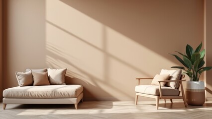 Mocha Mousse is a trend color year 2025 in the luxury living room. Painted mockup wall for art -...