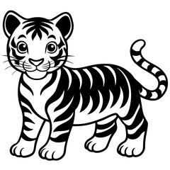 Baby Tiger vector illustration  animal, cat, cartoon, vector, illustration, wild, mammal, wildlife, zoo, nature, striped, predator, isolated, feline, cub, animals, character, art, jungle,