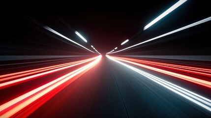 Red and White Light Trails In A Dark Tunnel