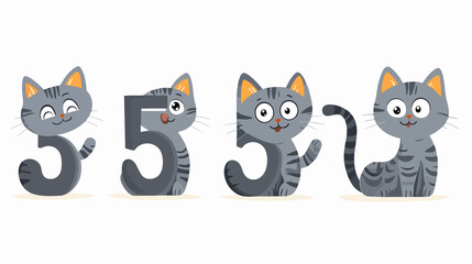 Obraz premium Numbers & Striped Grey Cats: Animal Tail Teaching Image for Use