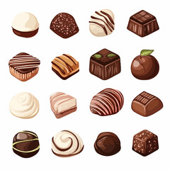 Delicious Set of Chocolates Vector Illustration for Sweet Treats, Desserts, and Confectionery Designs