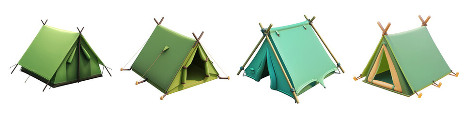 camping tent - 3d Set on transparent background PNG file